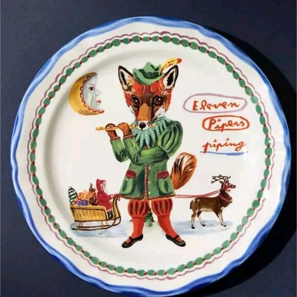 Anthropologie Nathalie Lete Twelve Days Of Christmas Plate Eleven Pipers… - Picture 1 of 3
